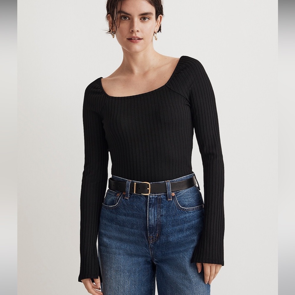 Madewell Ribbed Square-Neck Long-Sleeve Tee